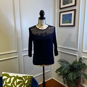 Navy Shirt with Lace Detail